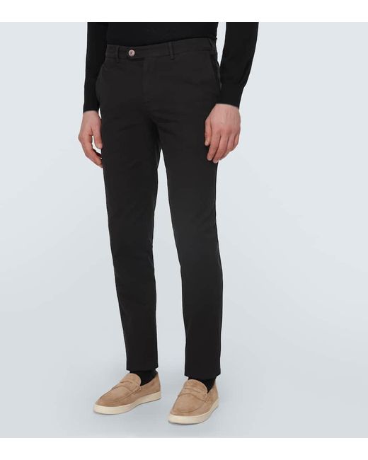 Pantaloni slim in cotone di Brunello Cucinelli in Black da Uomo