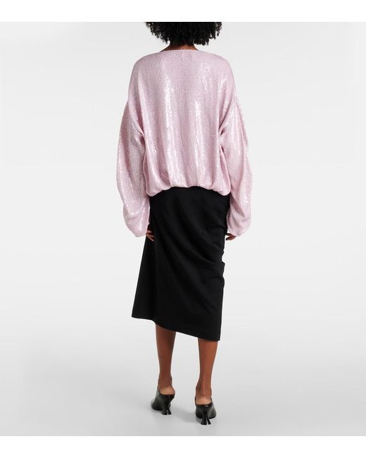 Dries Van Noten Pink Sequined Gathered Blouse