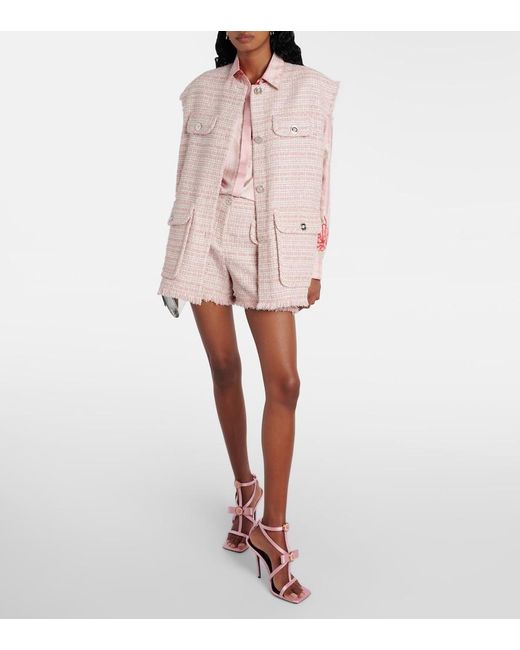 Versace Pink Fringed Tweed Shorts