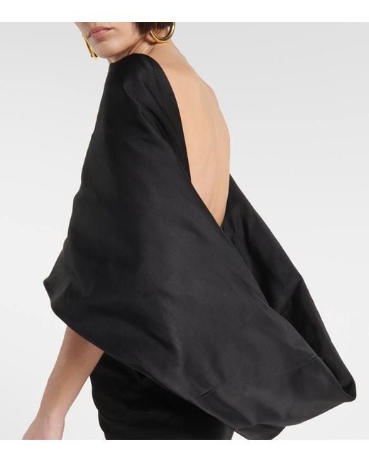 The Attico Black Caped Silk Midi Dress