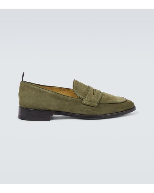 Thom Browne Green Suede Penny Loafers for men
