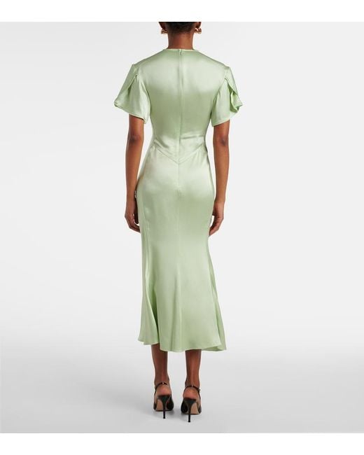 Victoria Beckham Green Gathered Crepe Satin Midi Dress