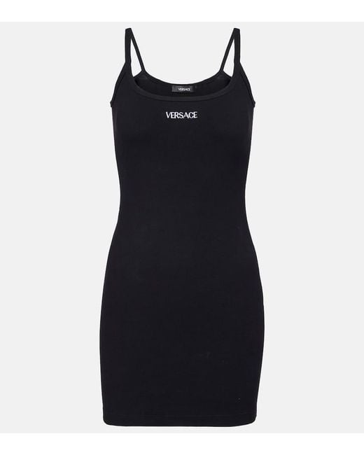 Versace Black Logo Cotton-Blend Minidress