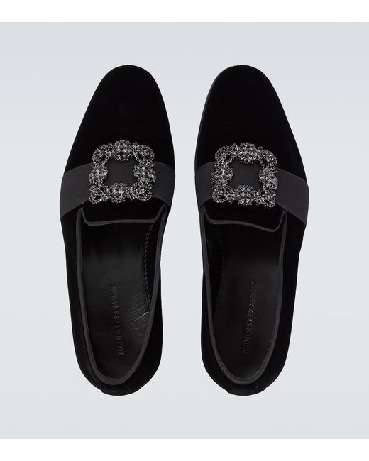 Manolo Blahnik Black Carlton Embellished Velvet Loafers for men