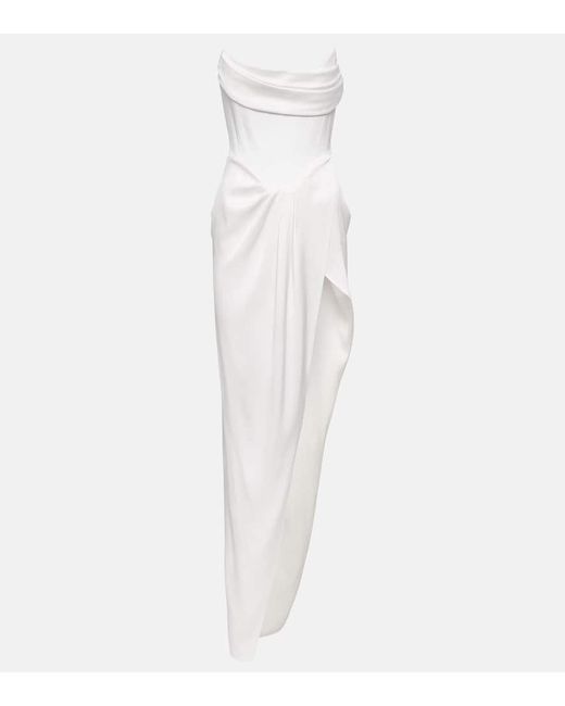 Alex Perry White Satin Crepe Draped Bustier Gown