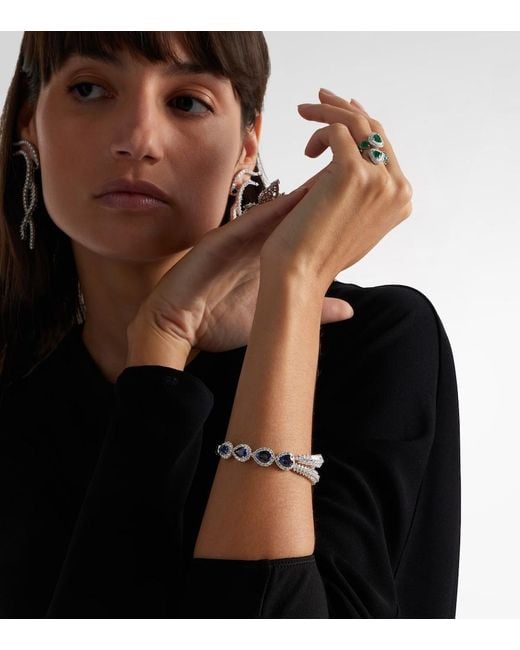 YEPREM Metallic Reign Supreme 18Kt Cuff Bracelet With Diamonds And Sapphires