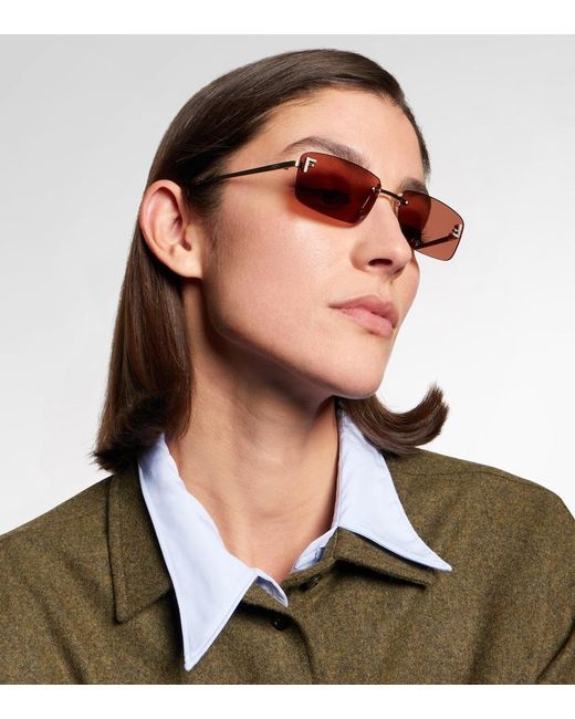 Fendi Pink First Crystal Rectangular Sunglasses