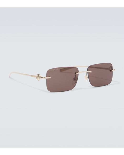 Gucci Brown Horsebit Rectangular Sunglasses for men