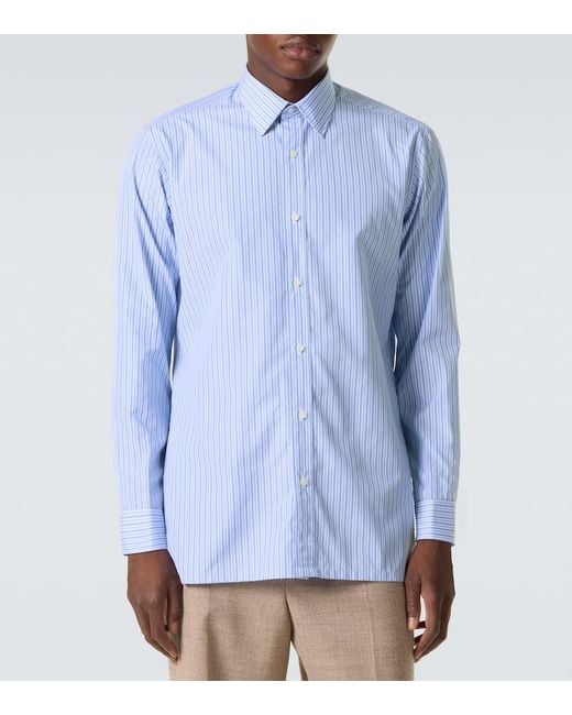 Charvet Blue Striped Cotton Poplin Shirt for men