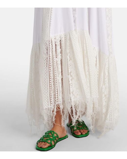 Vestido Largo De Algodon Con Encaje Loewe de color White