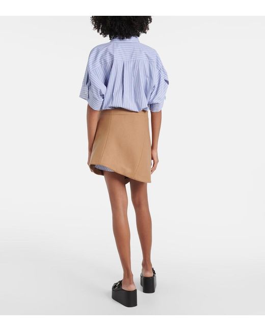 Sacai Blue Melton Cotton Poplin And Wool Minidress