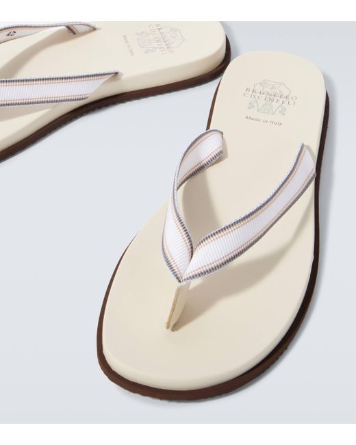 Brunello Cucinelli White Leather Thong Sandals for men