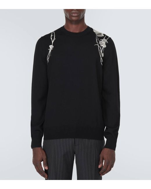 Felpa in lana con ricamo di Alexander McQueen in Black da Uomo