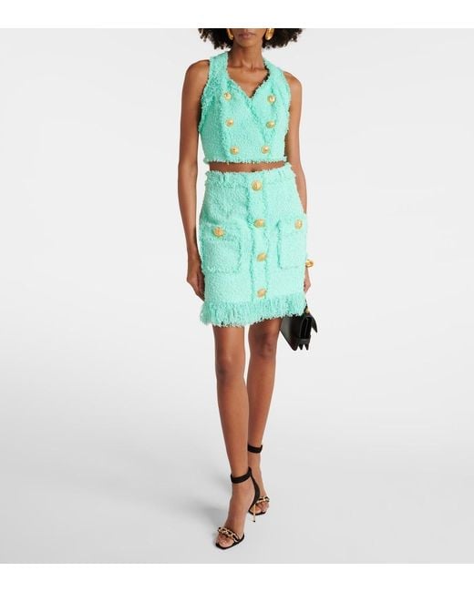 Balmain Green Tweed Top