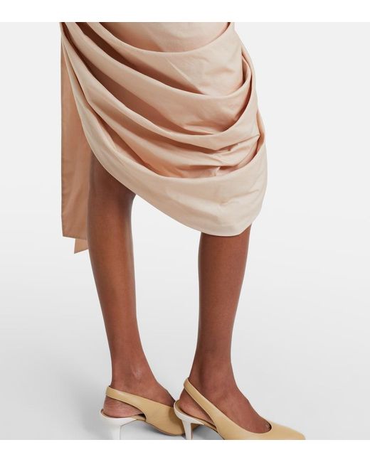 Chloé Natural Bow-Detail Cotton Poplin Midi Skirt