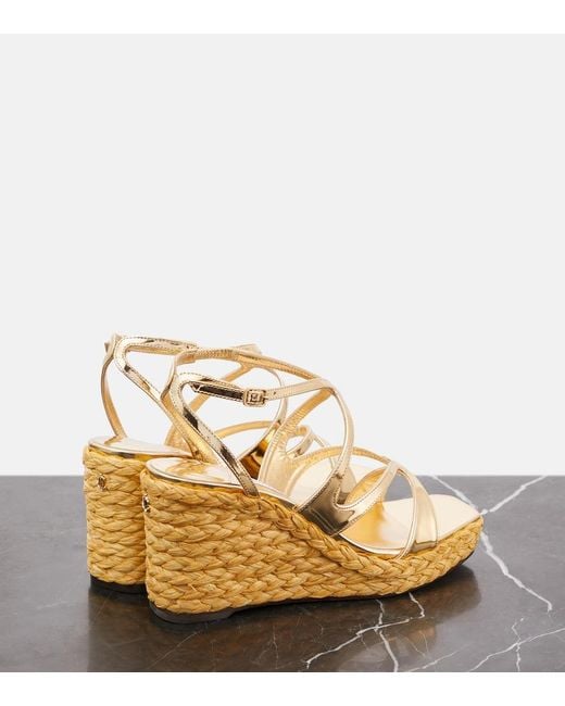 Jimmy Choo Ayla Metallic Leather Espadrille Wedges