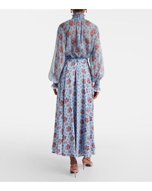 Dolce & Gabbana Blue Floral Silk-Blend Midi Skirt