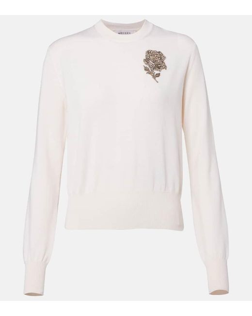 Alexander McQueen White Verzierter Pullover Aus Wolle