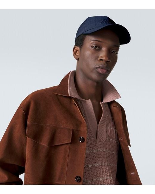 Brioni Blue Logo Linen And Wool Baseball Cap for men