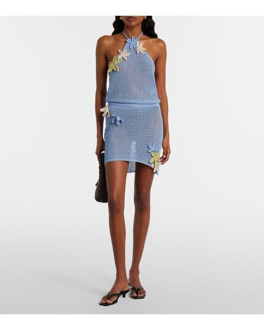 Bananhot Blue Cori Open-Knit Lame Crop Top