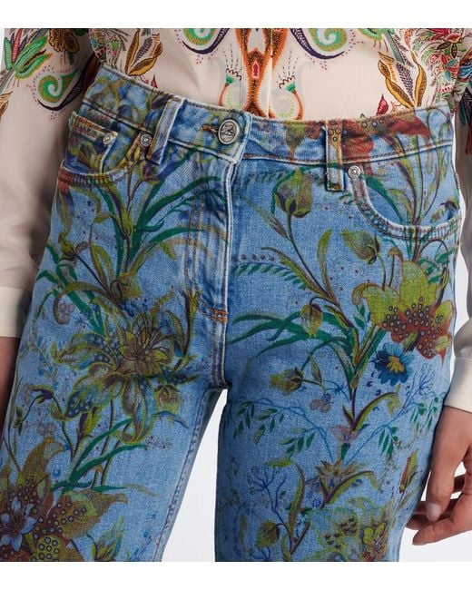 Etro Blue Floral Flared Jeans