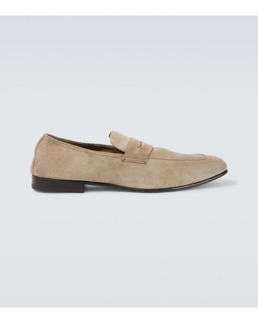 Zegna White L'Asola Suede Penny Loafers for men