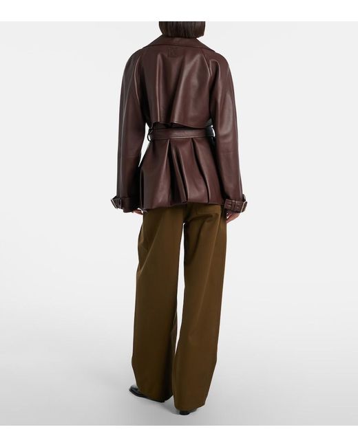 Loewe Brown Belted Pleated High-Rise Cotton And Silk Wide-Leg Pants