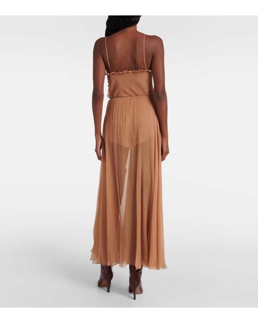 Chloé Brown Silk Muslin Midi Skirt