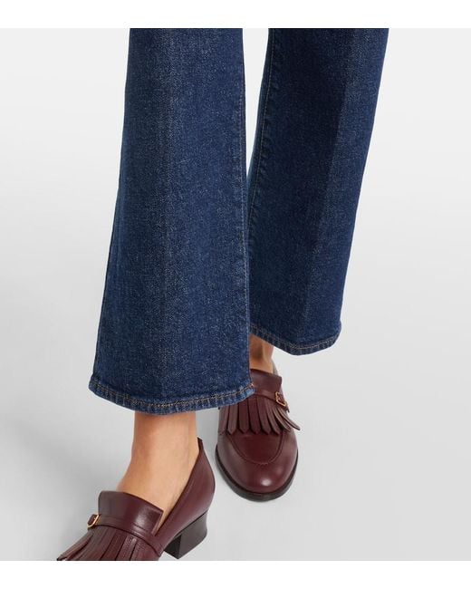 Jeans Cropped A Gamba Larga E Vita Alta di FRAME in Blue