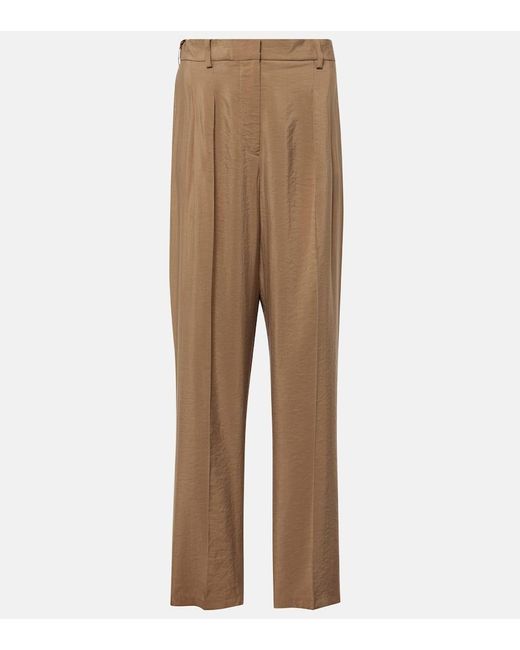 Joseph Natural Pleated Silk-blend Twill Straight Pants