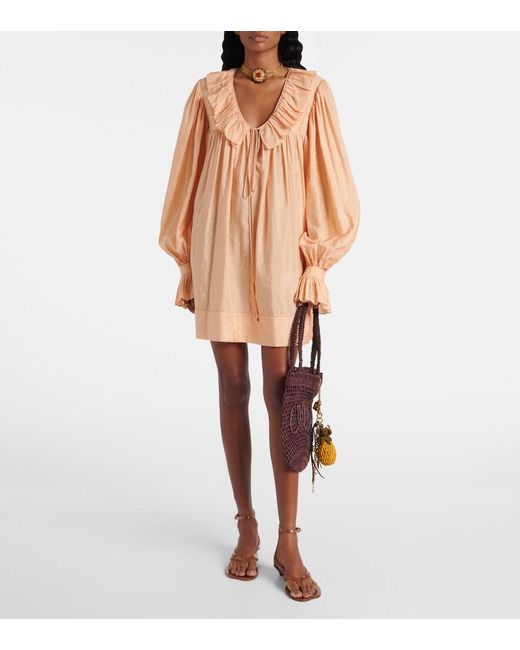 Chloé Orange Ruffled Jacquard Minidress