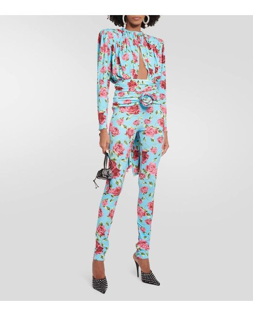 Magda Butrym Blue Floral-Applique Printed Leggings