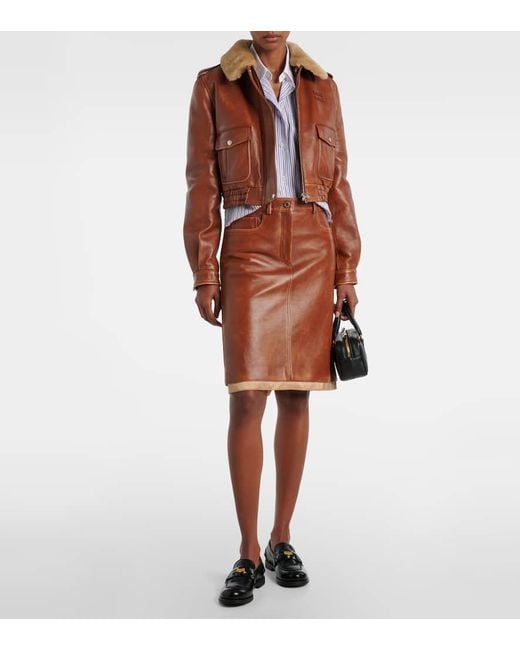 Veste En Cuir Et Shearling Miu Miu en coloris Brown