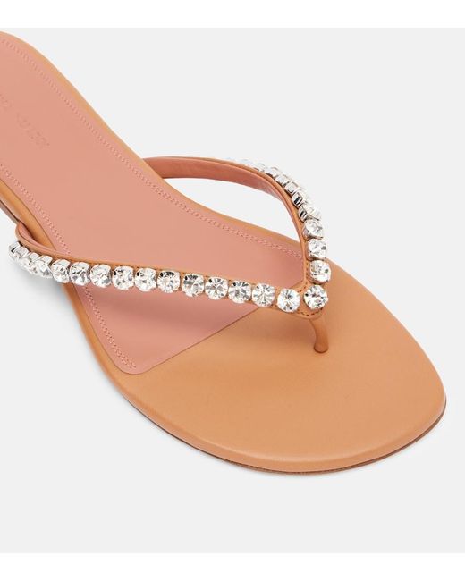 AMINA MUADDI Pink Gigi Embellished Leather Thong Sandals