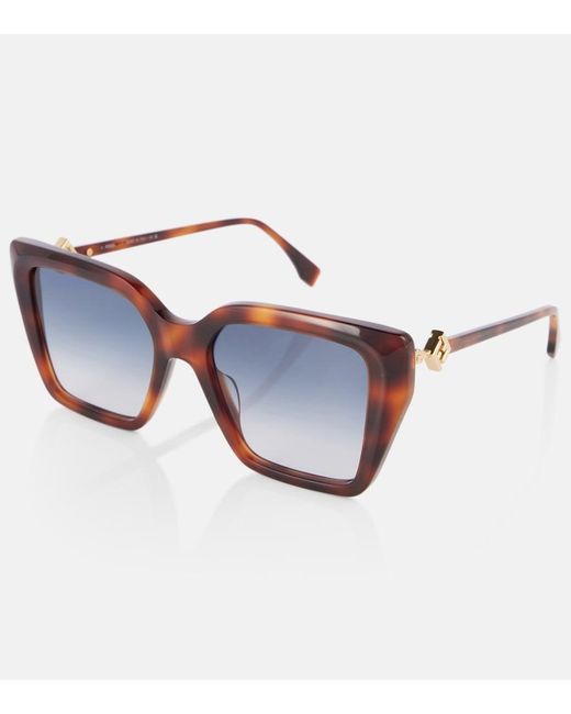 Fendi Blue Ff Diamonds Cat-Eye Sunglasses