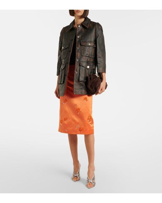 ShuShu/Tong Orange Embellished Linen And Silk Slip Skirt