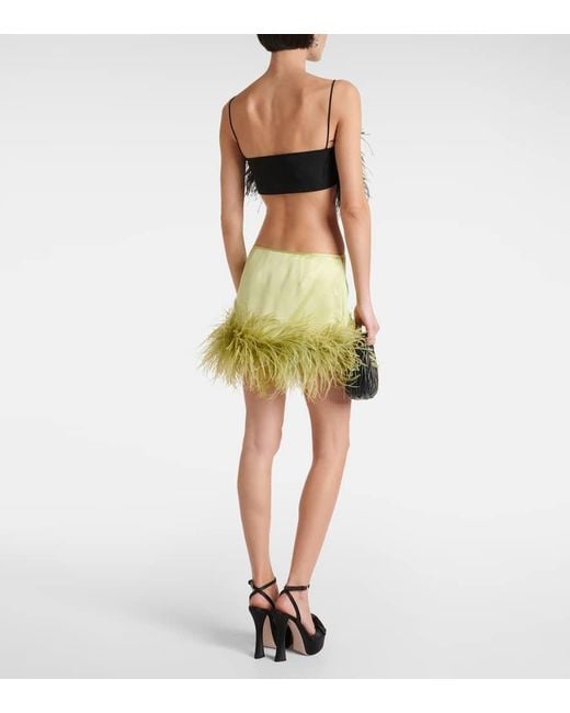 Minifalda De Saten Con Plumas Miu Miu de color Yellow