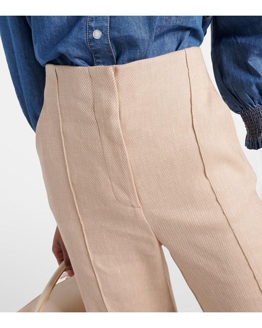 Veronica Beard Natural Komi Linen-Blend Twill Flared Pants