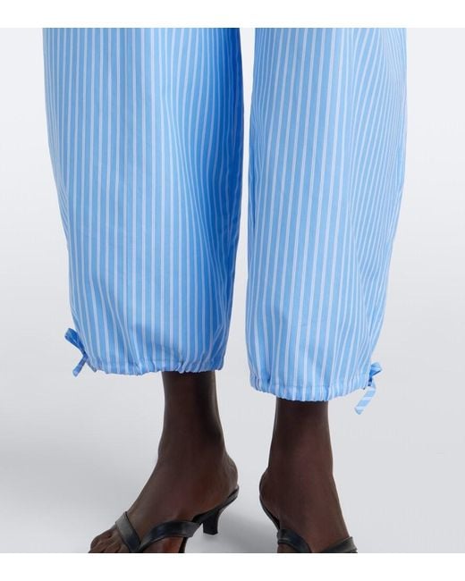 Totême Blue Striped Cotton Poplin Wide-Leg Pants