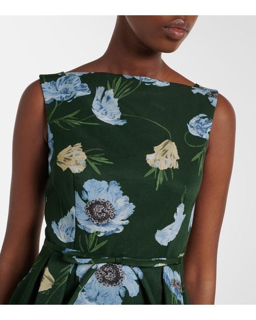 Erdem Green Floral Cotton-Blend Faille Midi Dress