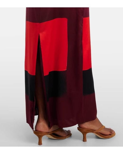 Staud Red Mae Printed Silk-Blend Maxi Dress