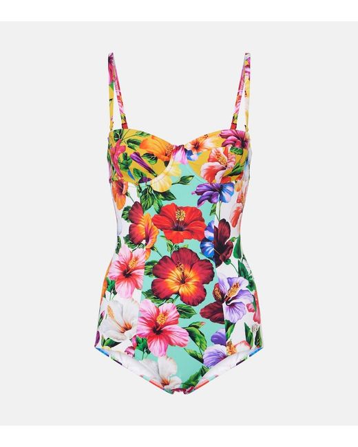 Dolce & Gabbana Red Floral Swimsuit