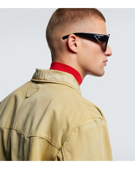 Prada Gray Logo Shield Sunglasses for men