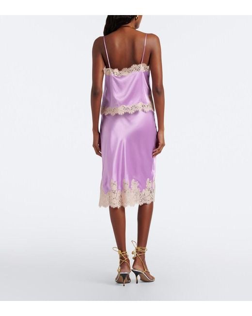 Doen Purple Elowette Lace-Trimmed Silk Slip Skirt