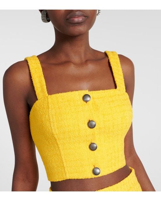Crop top de tweed adornado Alessandra Rich de color Yellow