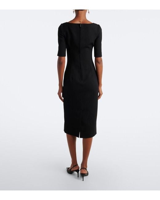 Dolce & Gabbana Black Virgin Wool Crepe Midi Dress