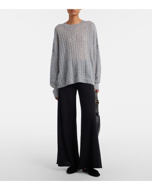 Lisa Yang Gray Amabel Cable-Knit Cashmere And Silk Sweater