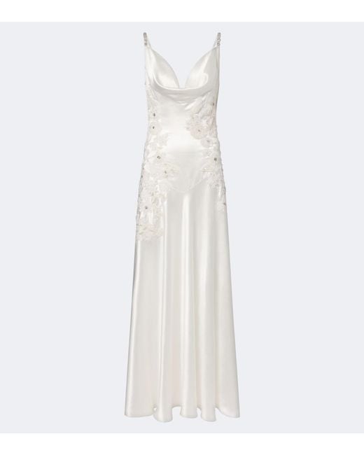 La Fuori White Embellished Embroidered Silk Gown