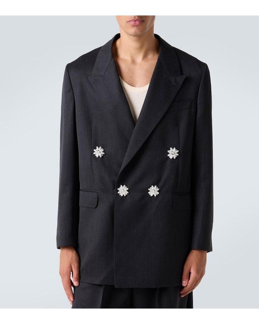 Simone Rocha Black Embellished Double-Breasted Blazer for men