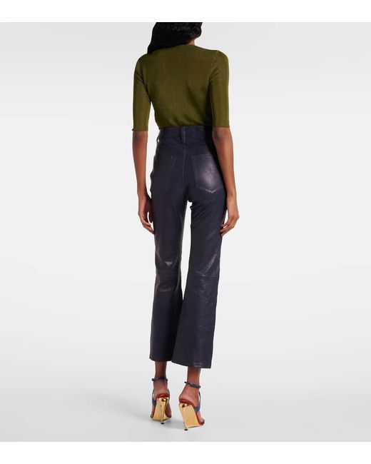 FRAME Blue Reboot Crop Leather Bootcut Pants